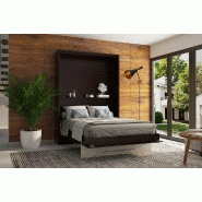 Armoire lit escamotable Mykonos Wengué / Pin - Couchage 140x200 cm - Ouverture assistée et design bi-ton_2