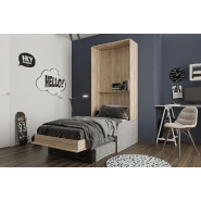 Lit escamotable style industriel KEY SOFA - Canapé avec accoudoirs tissu et tiroirs de rangement - Couchage 90x200 cm_2