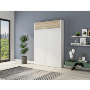 Armoire lit escamotable ultra plate ALADYNO - Blanc mat et chêne - 160x200 cm avec ouverture assistée_2
