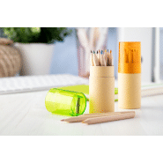 Set de 12 crayons de couleur - étui rond en carton avec taille-crayon en plastique - couleur vert_2