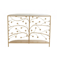 Console demi-lune MELAURE en métal doré - Plateau en verre - Motifs fleuris - L100 x H77 x P24_2