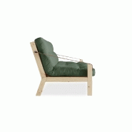 Banquette futon Poetry en pin massif - coloris vert olive - couchage 130 x 190 cm - design scandinave avec accoudoirs en cuir_2