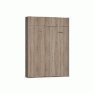 Composition Lit escamotable Dynamo - Chêne naturel avec couchage 140x200 cm et colonne armoire intégrée_2
