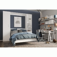 Armoire lit SMART-V2 - Façade blanc brillant effet miroir 140x200 cm avec colonnes blanc mat et rangements intégrés_2