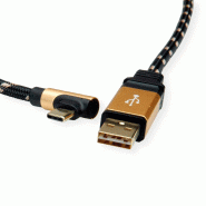 ROLINE GOLD Câble USB 2.0, USB A mâle reversible - USB C mâle, 90° coude, 0,8 m_2