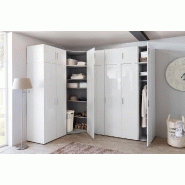 Composition d'angle dressing MADDY 174 x 259 cm - façade laquée blanc cassé brillant et poignées chromées_2