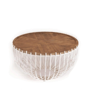 CORVIE  TABLE BASSE RONDE 83*83  AVEC PLATEAU NATUREL ET PIÉTEMENT EN MÉTAL BLANC_2