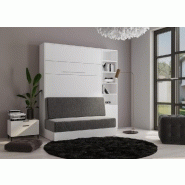 Armoire lit escamotable KOMPACT VIARDO SOFA - canapé blanc mat tissu gris - couchage 140x200 cm - ouverture assistée_2