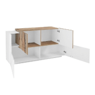 Buffet design CORO 160 cm - Blanc laqué brillant et érable vintage - Rangement spacieux_2