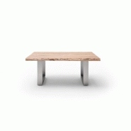 Table basse Claren - plateau 110 cm en acacia massif naturel laqué - piétement en U acier brossé_2