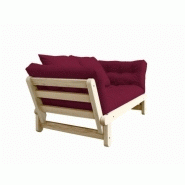 Banquette méridienne futon Beat - Pin naturel et tissu bordeaux - Couchage 75x200 cm_2