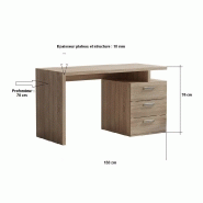 BUREAU RUBY 3 TIROIRS CHÊNE 130 X 70 CM_2