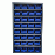 Armoire à bacs avec portes verrouillables - 40 bacs polypropylène, structure acier - Sans portes / Bleu / 32 x 10L_2