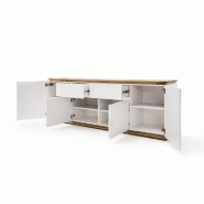 Buffet Charly 4 portes 2 tiroirs - Laqué blanc mat avec plateau et socle en chêne noueux_2