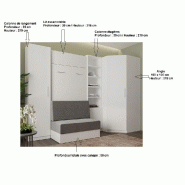 Composition angle lit escamotable blanc Dynamo Sofa avec canapé intégré gris - couchage 90x200 cm - dimensions 301x100 cm_2