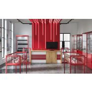 Vitrine sur vérins de mise à niveau avec éclairage LED
