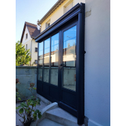Véranda sur mesure en aluminium - Gris anthracite - Porte à serrure 3 points haute sécurité + trapèze_2
