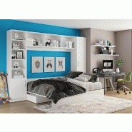 Composition lit escamotable Vertigo Sofa blanc brillant - canapé marron 160x200 cm avec colonnes de rangement - L : 311 cm_2