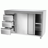 Meuble bas inox cental P 600 mm avec portes et tiroirs - 1400, A gauche_2