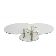 Table basse Double Cooper - plateaux pivotants en verre trempé et piétement acier cuivre inoxydable_2