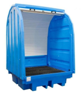 Bac de stockage 2 fûts debout - Polyéthylène 410L avec volet roulant et serrure - Dimensions 1470x1420x2070mm - Couleur bleu_2