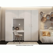 Ensemble de rangement pont avec table bureau et tiroir - Blanc mat - Largeur 250 cm - Collection SMART_2