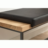 Banc design en chêne miel - Coussin en cuir noir - Piétement en métal noir - Dimensions L125 x H50 x P42 cm_2