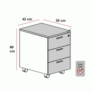 Caisson mobile 3 tiroirs blanc bicolore - Ofitres - Blanc pastel, Bleu mat - L9166_2
