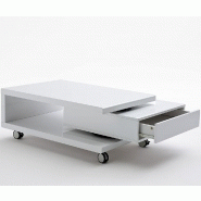 Table basse sur roulettes Angela - coloris blanc avec tiroir rotatif et compartiment ouvert_2