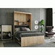 Lit escamotable Lutecia - Couchage 140 x 190 cm - Profondeur 50 cm - Chêne naturel - Fabrication européenne_2