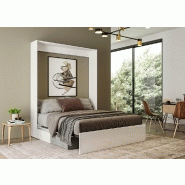 Armoire lit escamotable Dynamo Sofa - façade blanc brillant effet miroir - canapé gris - couchage 140x200 cm_2