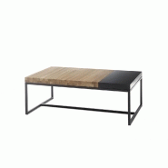Table basse LUCON 107 x 65 cm - Bois chêne massif et acier noir epoxy - Plateau réversible MDF_2