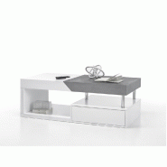 Table basse Holly - finition laqué blanc et mélaminé béton avec 1 tiroir et plateau coulissant_2