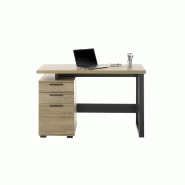 Bureau design Mila - 2 tiroirs, 1 porte, décor chêne et piètement laqué noir mat_2