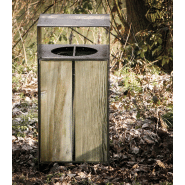Poubelle publique Gavarres PA611 - structure en acier Corten et lattes en bois traité_2