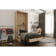 Lit escamotable style industriel KEY  SOFA chêne 90*200 cm Canapé Tiroirs Marron_2