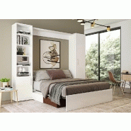 Lit escamotable Dynamo Sofa - Façade blanc brillant, canapé marron, couchage 160x200 cm - L 255 cm_2