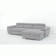 Canapé d'angle droit convertible avec méridienne coffre - tissu gris clair - couchage 140x200 cm - pieds métal chromé_2