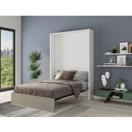 Armoire lit escamotable Aladyno blanc mat - bandeau gris mat - 160x200 cm - ultra plate avec ouverture assistée_2