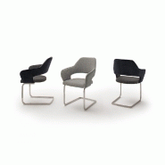 Lot de 2 chaises design NABAS - tissu anthracite bimatière - pieds luge en acier brossé_2