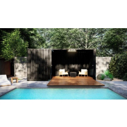 Pool house en container avec local technique et terrasse escamotable