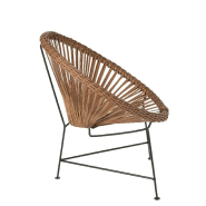 Fauteuil design AGAFI en rotin brun - structure métal noir - usage intérieur et extérieur_2