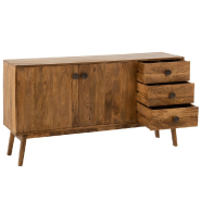 Buffet bas design TANY - 2 portes, 3 tiroirs en bois de manguier marron - 145x80x40 cm_2