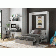 Armoire lit escamotable Dynamo blanc mat - façade gris béton - couchage 160 x 200 cm - ouverture assistée_2