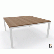 Bureau 2 personnes Tempo avec passe-câbles  - Mobel Linea - 160, Blanc, Acacia foncé_3