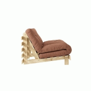Canapé convertible futon ROOTS - pin naturel - tissu brun argile - couchage 140x200 cm - design japonais et scandinave_2