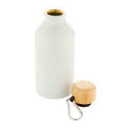 Bouteille en aluminium - 400 ml - Couvercle bambou et mousqueton - Couleur blanche_2