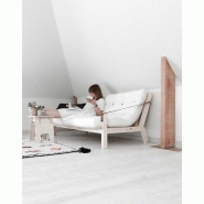 BANQUETTE FUTON POETRY EN PIN MASSIF TISSU LIN COUCHAGE 130 X 190 CM._2