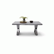 Table basse CLAREN - Plateau en acacia massif laqué gris 110 cm - Piétement X acier finition vintage_2