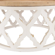 CORVIE - Table basse ronde avec plateau en bois naturel et piètement en métal blanc - Design graphique et raffiné_2